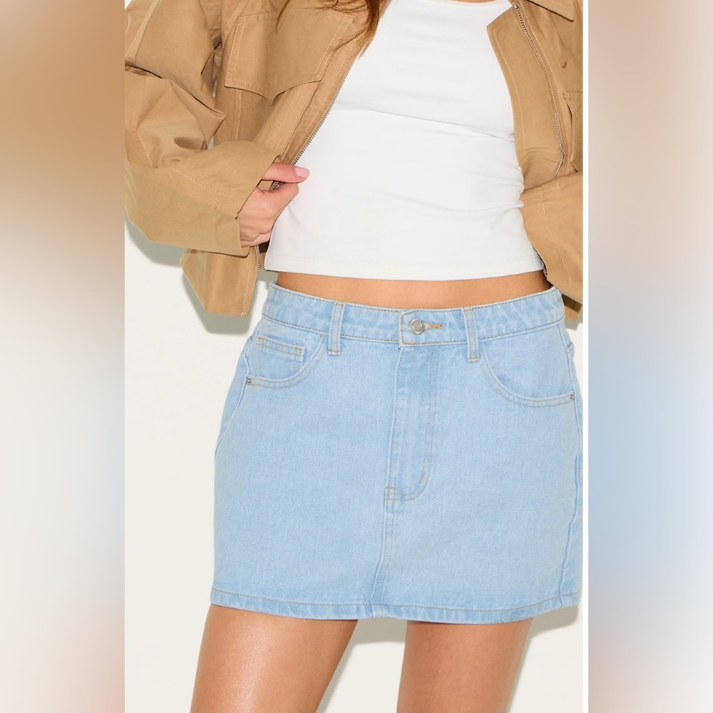 PrettyLittleThing Blue Denim A-Line Skirt